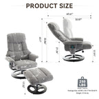 360° Swivel Ergonomic Recliner Chair with Ottoman, Adjustable Backrest, 5 Vibration Massage, Seat Heating, Chenille Fabric