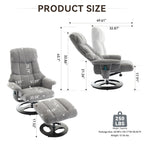 360° Swivel Ergonomic Recliner Chair with Ottoman, Adjustable Backrest, 5 Vibration Massage, Seat Heating, Chenille Fabric