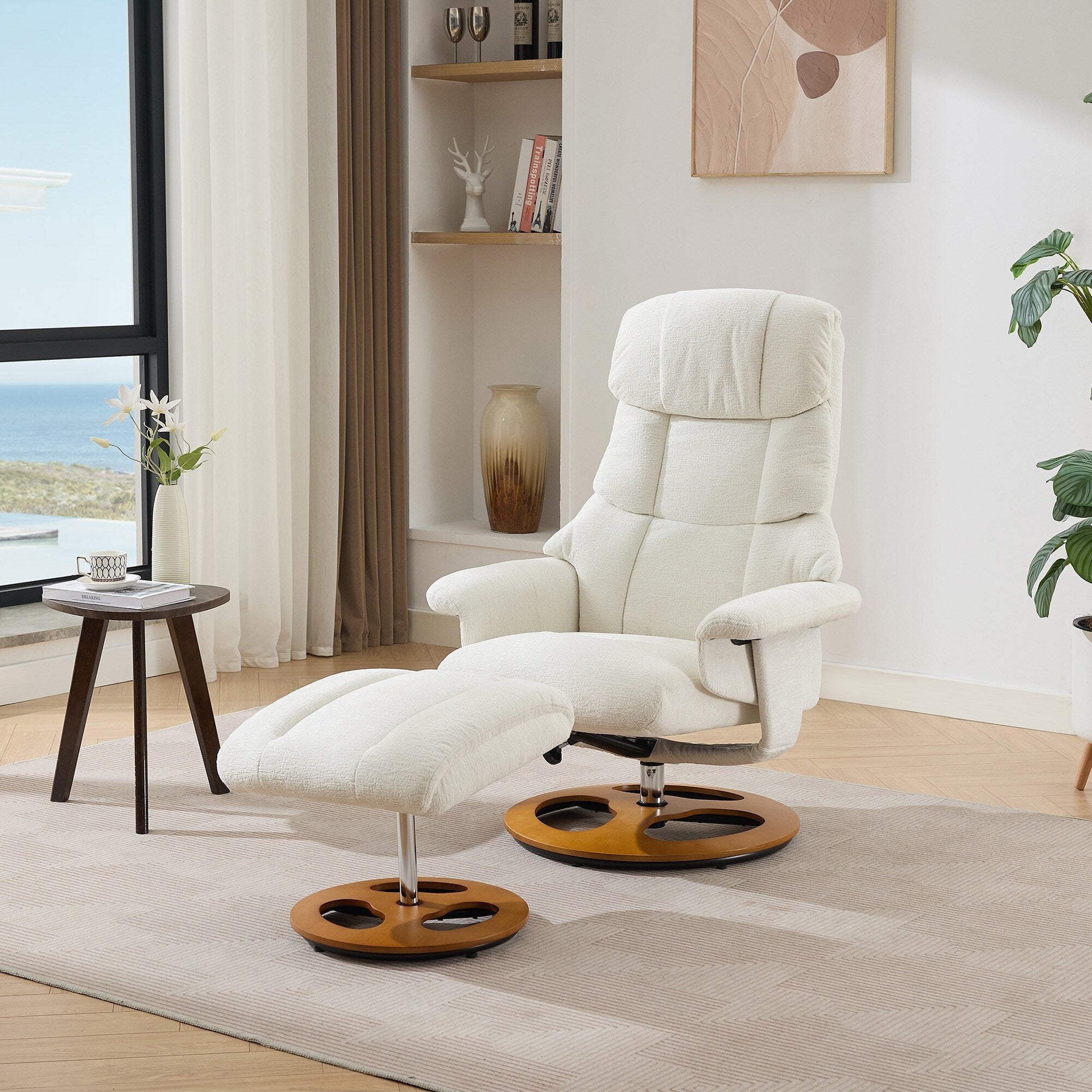 360° Swivel Ergonomic Recliner Chair with Ottoman, Adjustable Backrest, 5 Vibration Massage, Seat Heating, Chenille Fabric