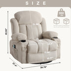 360° Swivel Heated Massage Recliner with USB Charging, Cup Holders, Side Storage, and Plush Fleece Upholstery