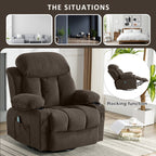 360° Swivel Heated Massage Recliner with USB Charging, Cup Holders, Side Storage, and Plush Fleece Upholstery