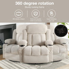 360° Swivel Heated Massage Recliner with USB Charging, Cup Holders, Side Storage, and Plush Fleece Upholstery