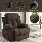 360° Swivel Heated Massage Recliner with USB Charging, Cup Holders, Side Storage, and Plush Fleece Upholstery