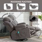 360° Swivel Heated Massage Recliner with USB Charging, Cup Holders, Side Storage, and Plush Fleece Upholstery