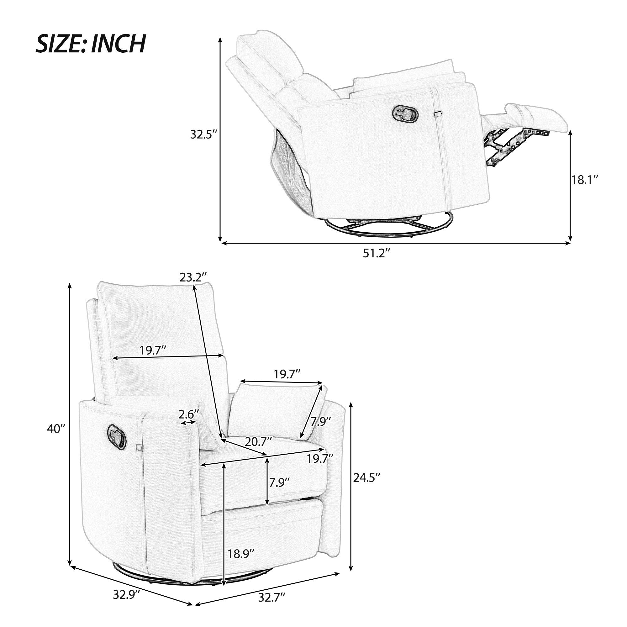 360° Swivel Manual Recliner with Rocking & Adjustable Back