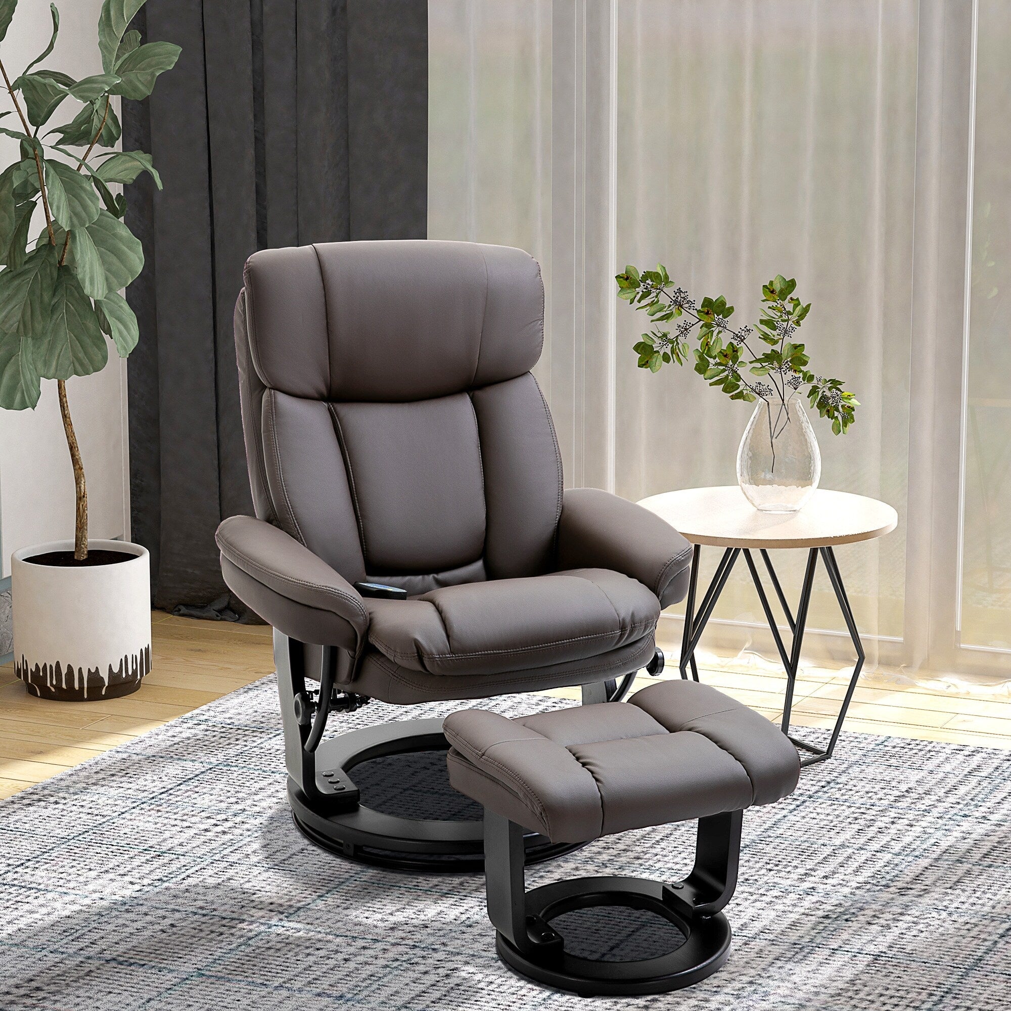 360Â° Swivel Massage Recliner Chair PU Leather Armchair Living Room Lounge Chair with Footrest and Remote