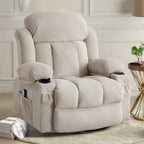 360° Swivel Massage Recliner Chair in Soft Velvet with Heat, USB, Manual Recline and Storage Pockets