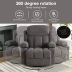 360° Swivel Massage Recliner Chair in Soft Velvet with Heat, USB, Manual Recline and Storage Pockets