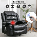 360° Swivel Massage Recliner Chair with Heat, PU Leather, 8-Point Massage, USB Charging and Storage Pockets