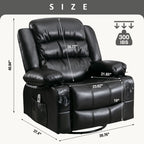 360° Swivel Massage Recliner Chair with Heat, PU Leather, 8-Point Massage, USB Charging and Storage Pockets