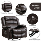 360° Swivel Massage Recliner Chair with Heat, PU Leather, 8-Point Massage, USB Charging and Storage Pockets