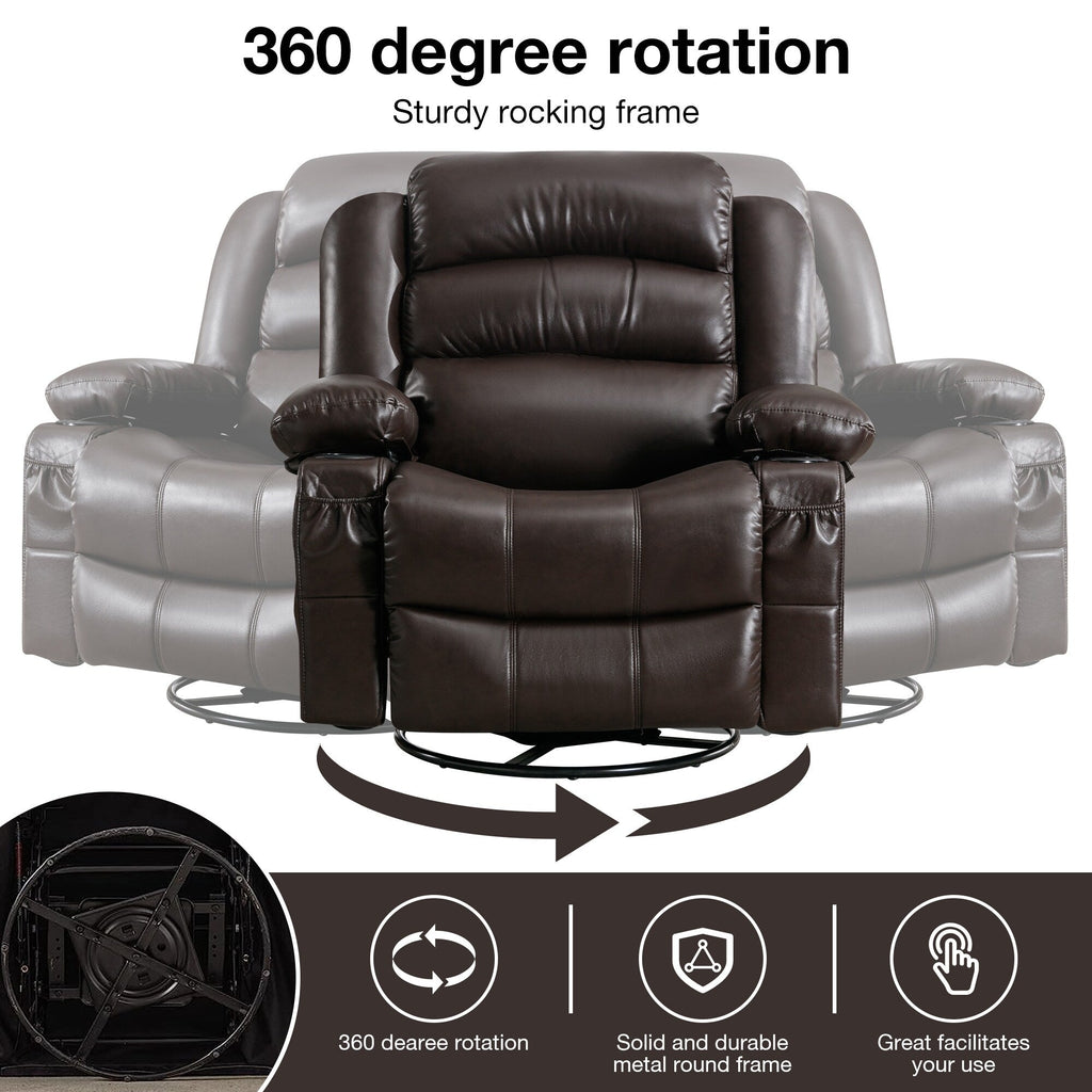 360° Swivel Massage Recliner Chair with PU Leather, 8?Point Massage & USB