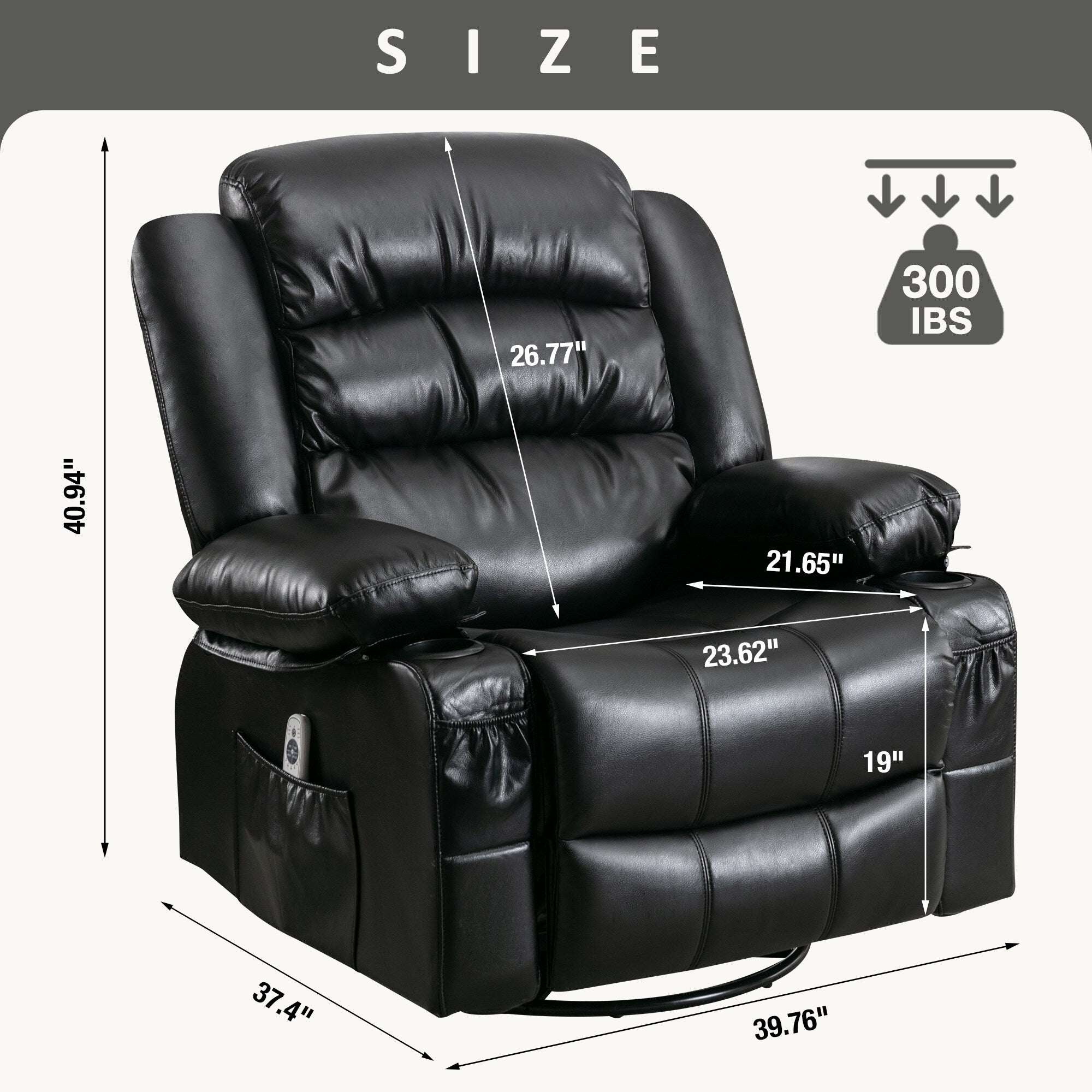 360° Swivel Massage Recliner Chair with PU Leather, 8?Point Massage & USB
