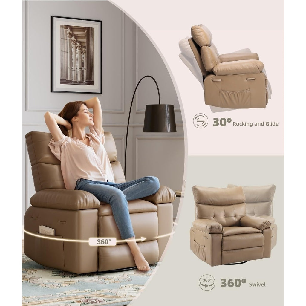 360° Swivel Oversized Recliner Chairs with Heat and Massage - Lazy Recliner Chair