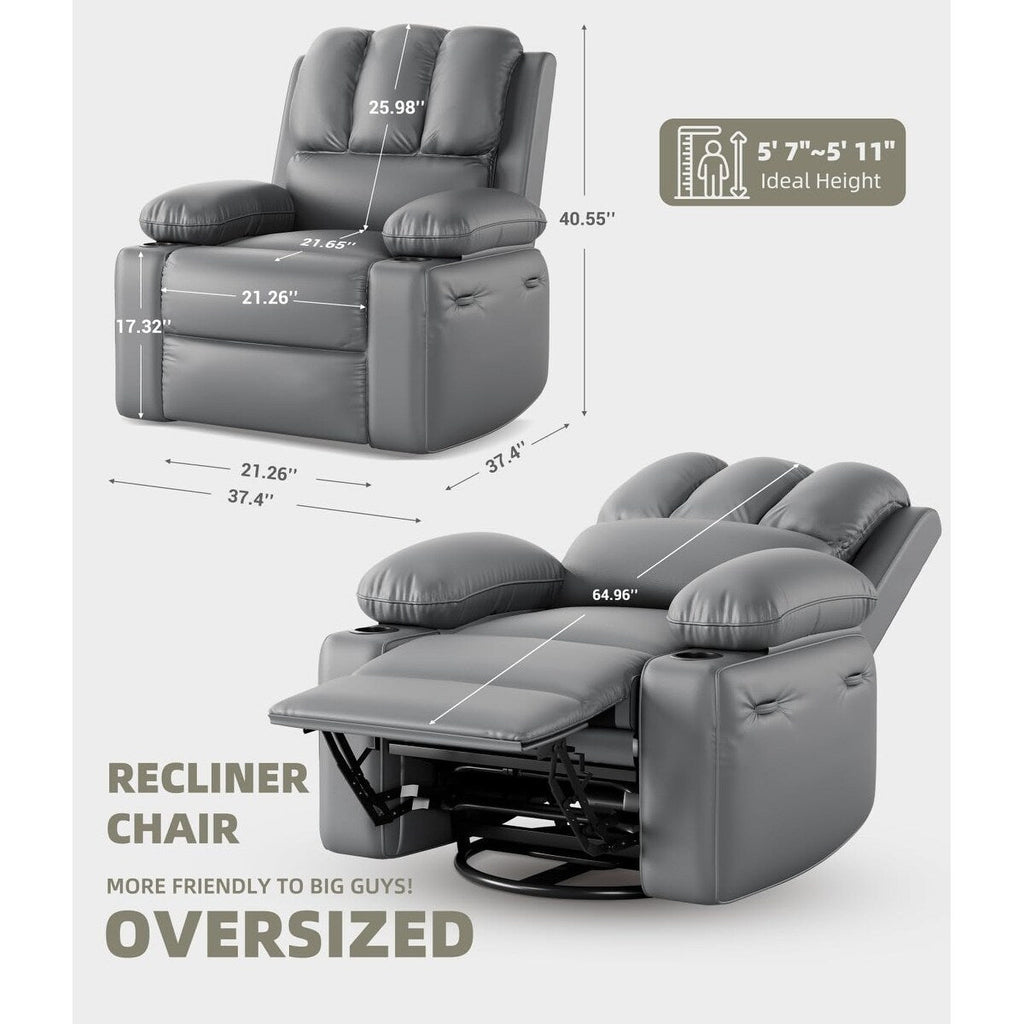 360° Swivel Oversized Recliner Chairs with Heat and Massage