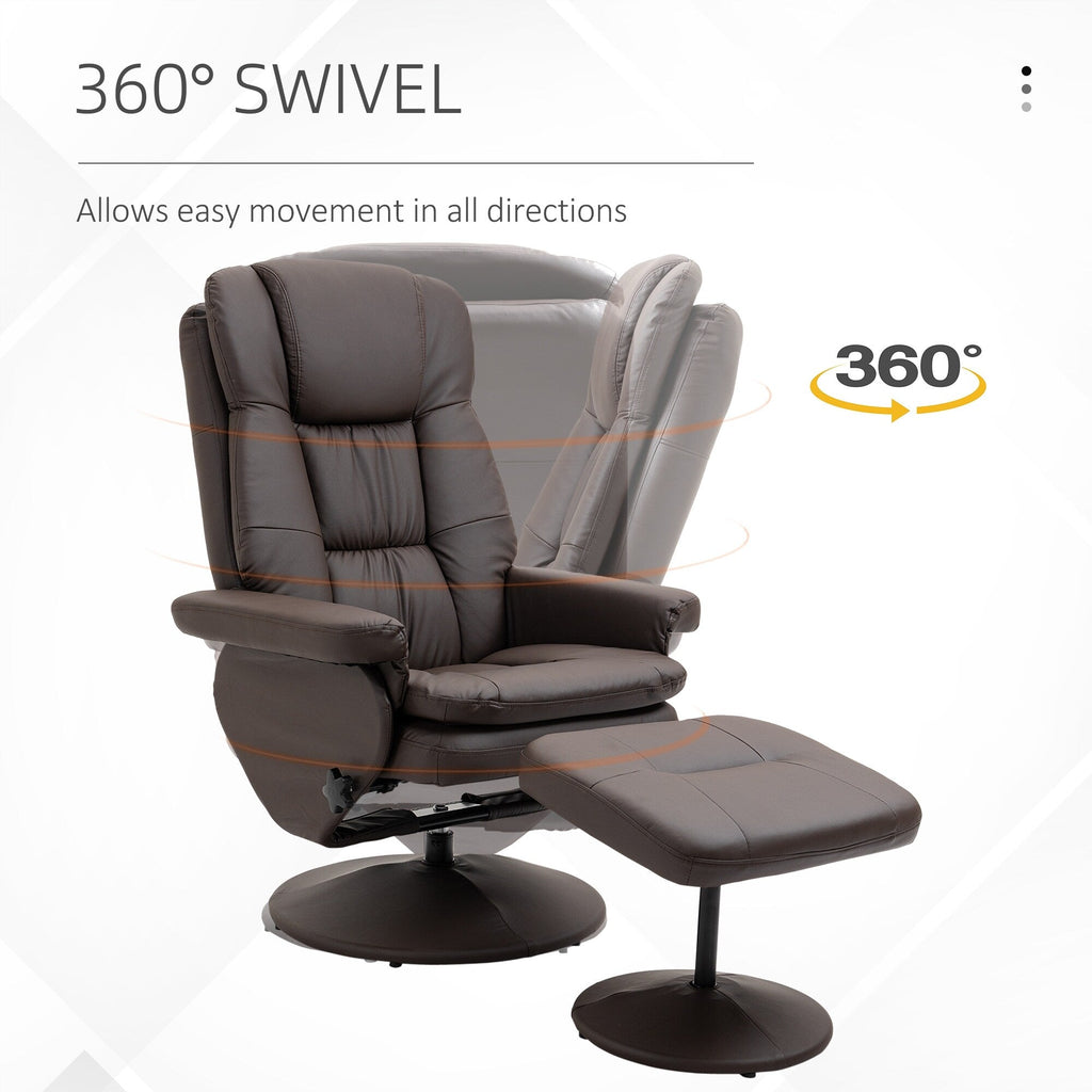 360Â° Swivel Recliner Adjustable PU Leather Lounge Chair with Footrest for Living Room, Bedroom and Home Office
