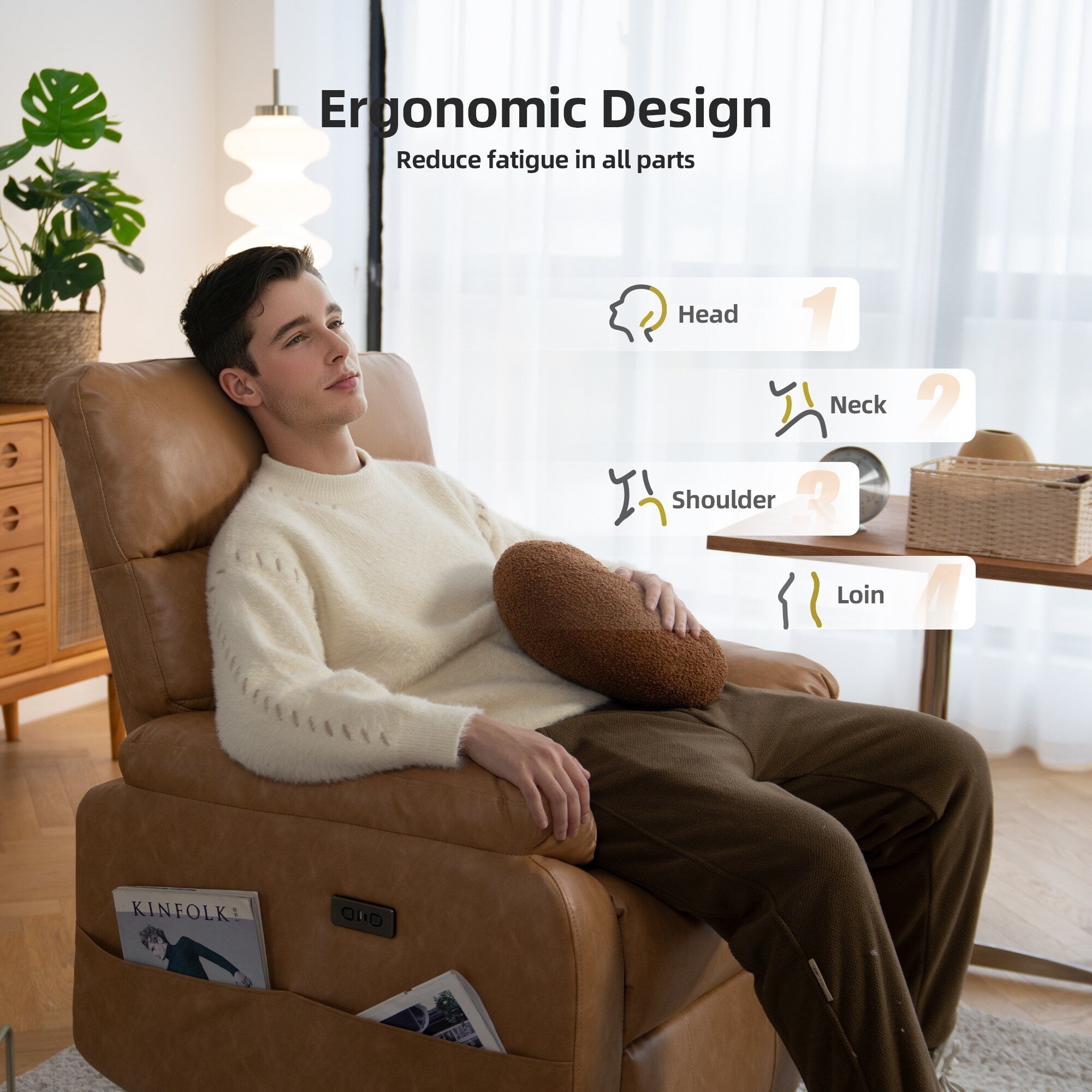 360° Swivel Recliner Chair Power Rocker Recliner Chair, PU Leather Overstuffed Reclining Chair wUSB  Type-C Ports