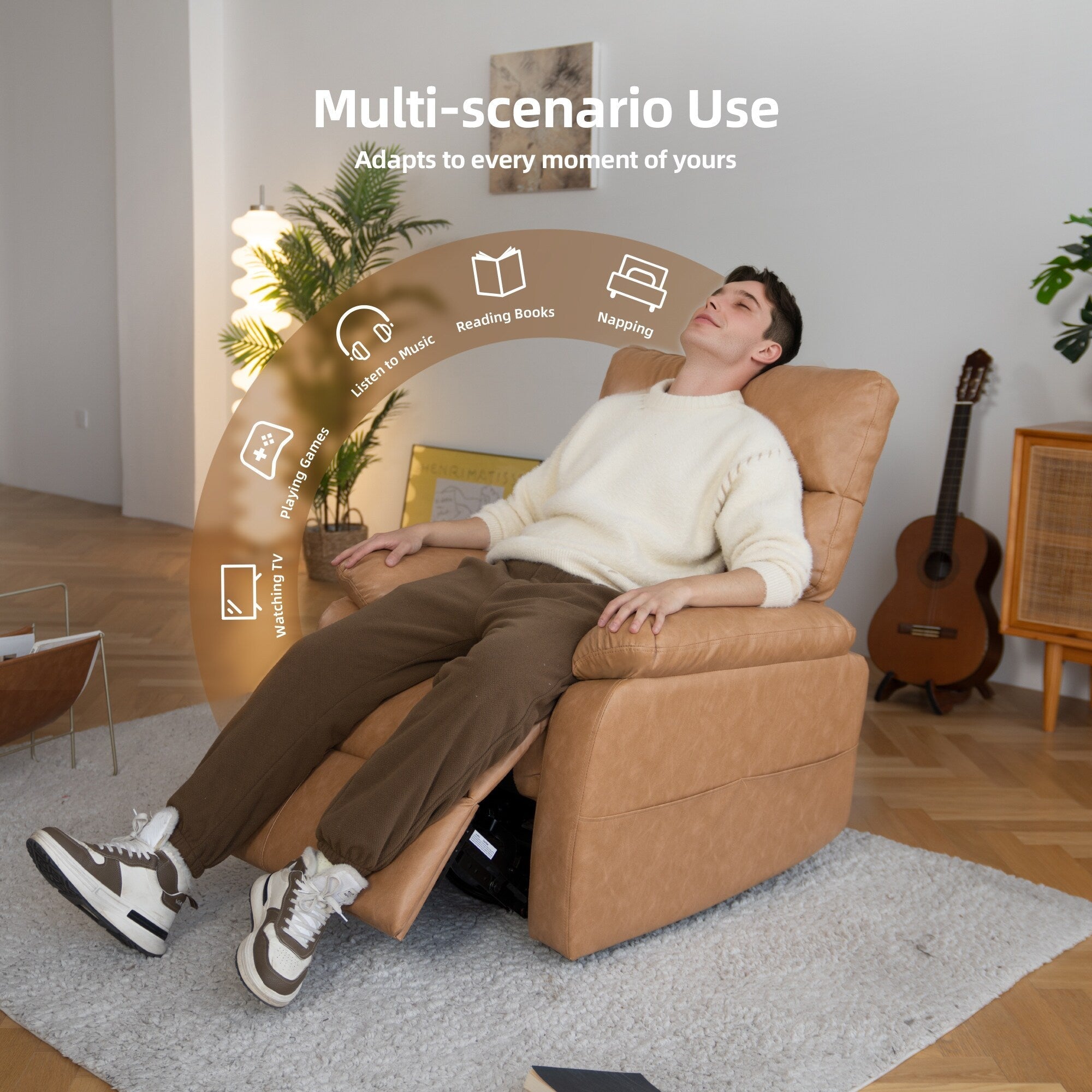 360° Swivel Recliner Chair Power Rocker Recliner Chair, PU Leather Overstuffed Reclining Chair wUSB  Type-C Ports