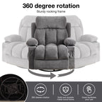 360° Swivel Recliner with Massage, Heat, USB Charging, Dual Cup Holders, and Spacious Side Pockets