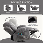360° Swivel Recliner with Massage, Heat, USB Charging, Dual Cup Holders, and Spacious Side Pockets
