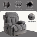 360° Swivel Recliner with Massage, Heat, USB Charging, Dual Cup Holders, and Spacious Side Pockets