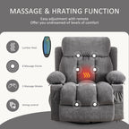 360° Swivel Recliner with Massage, Heat, USB Charging, Dual Cup Holders, and Spacious Side Pockets