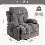 360° Swivel Recliner with Massage, Heat, USB Charging, Dual Cup Holders, and Spacious Side Pockets