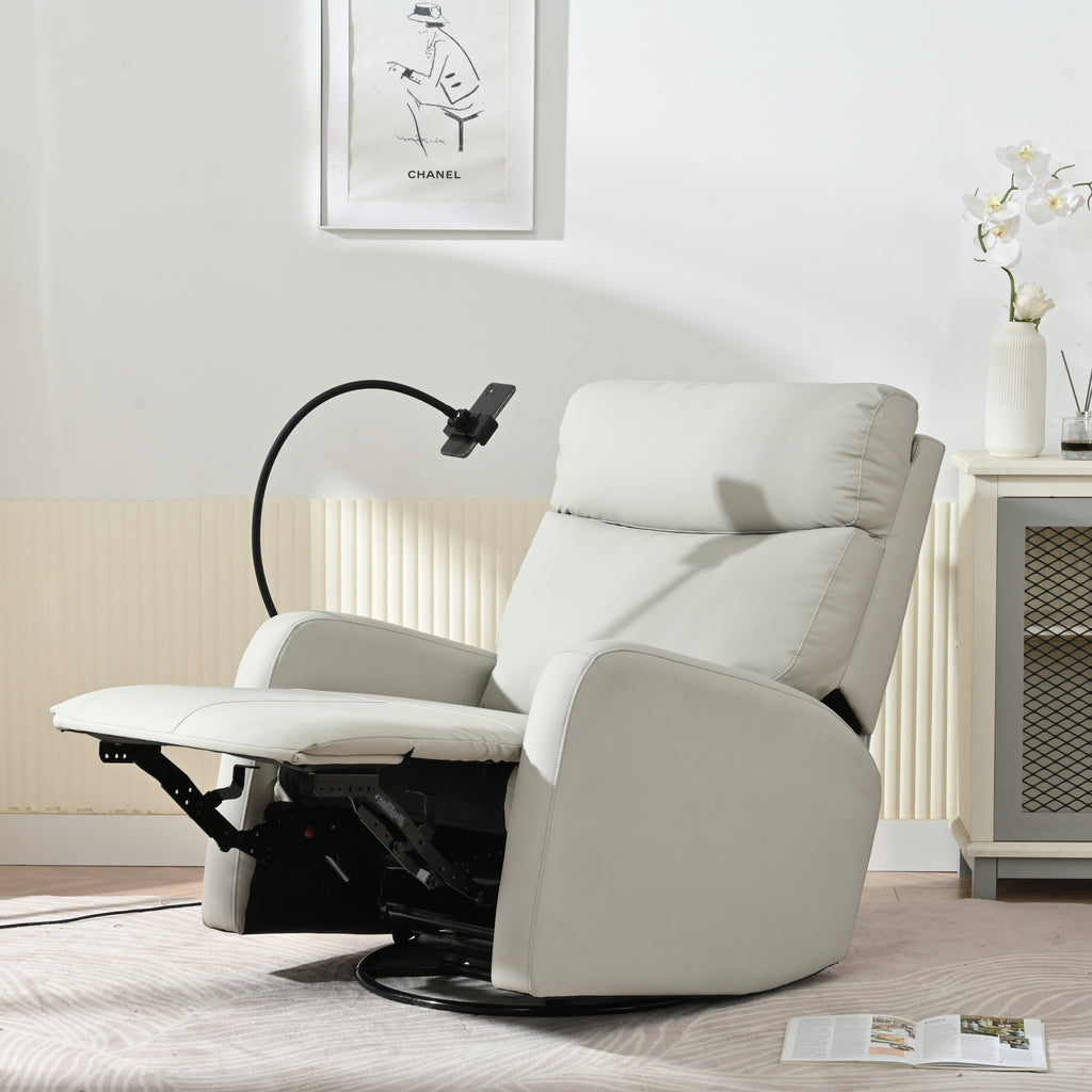360° Swivel Reclining Glider Chair with Footrest, Phone Holder, and Adjustable Positions for Home Theater & Living Room
