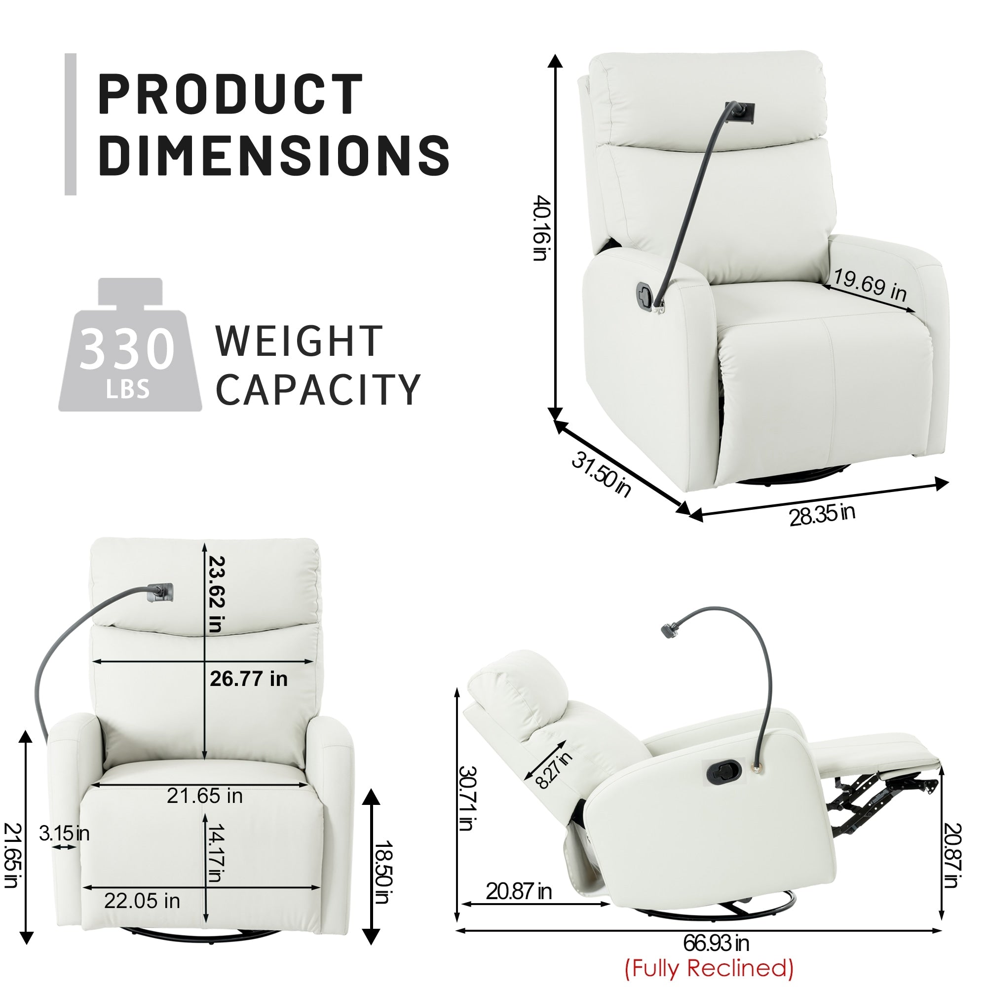 360° Swivel Reclining Glider Chair with Footrest, Phone Holder, and Adjustable Positions for Home Theater & Living Room