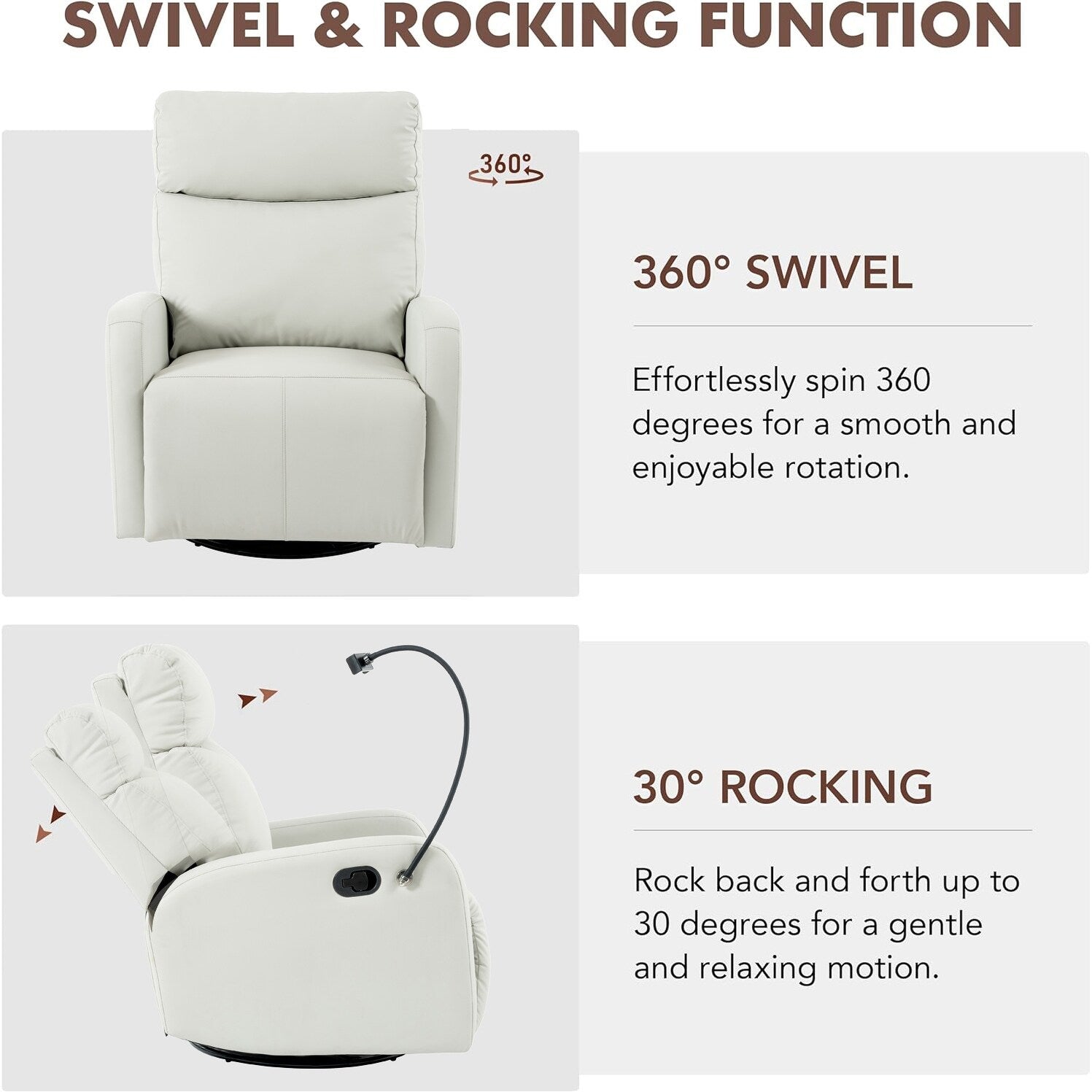 360° Swivel Reclining Glider Chair with Footrest, Phone Holder, and Adjustable Positions for Home Theater & Living Room