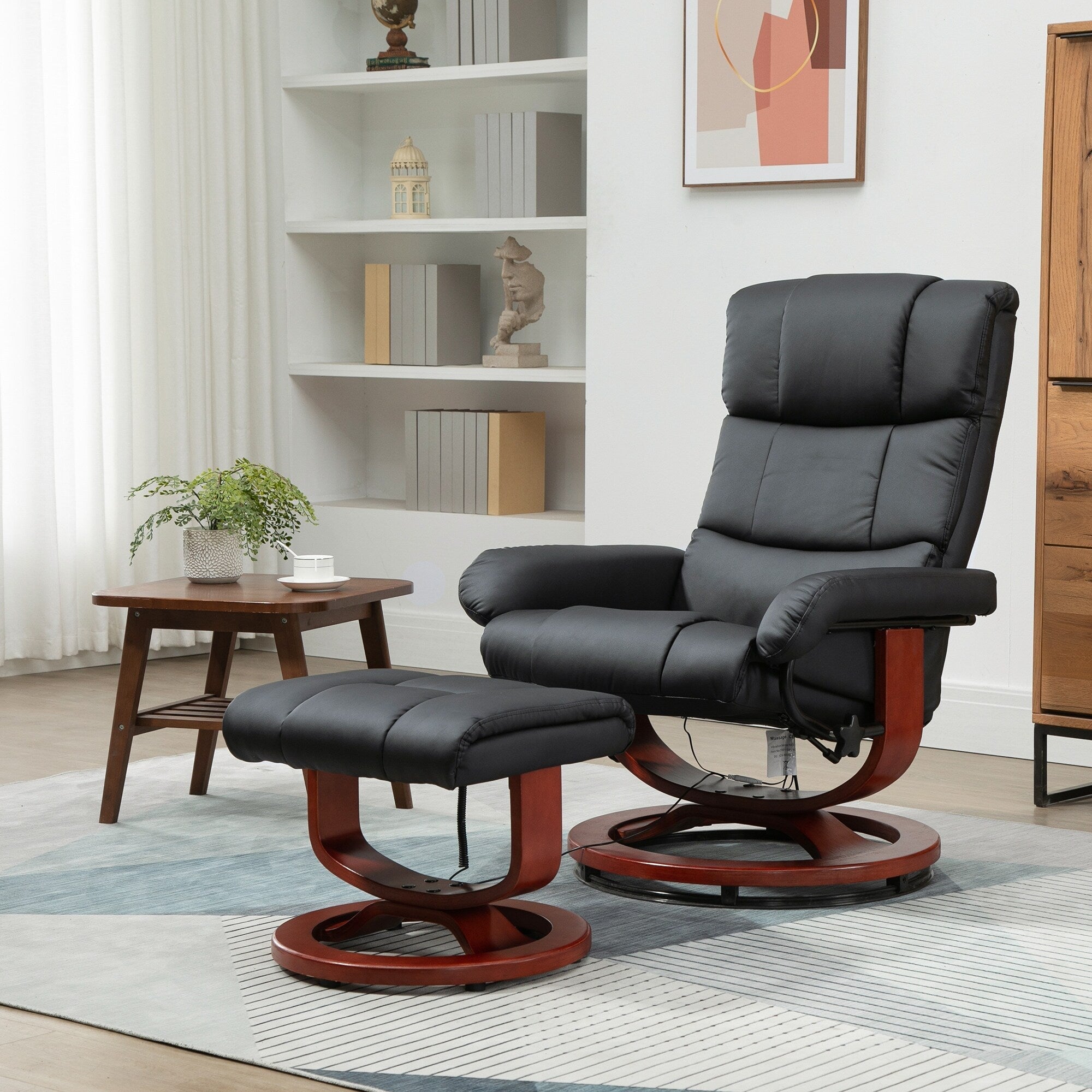 360Â° Swivel Reclining Massage Chair PU Leather Sofa Chair with Ottoman, 10 Point Vibration, Remote and Side Pocket