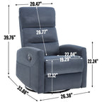 360° Swivel Rocker Fabric Single Manual Recliner Sofa with Cushion Back and Square Arms, Nursery Chairs