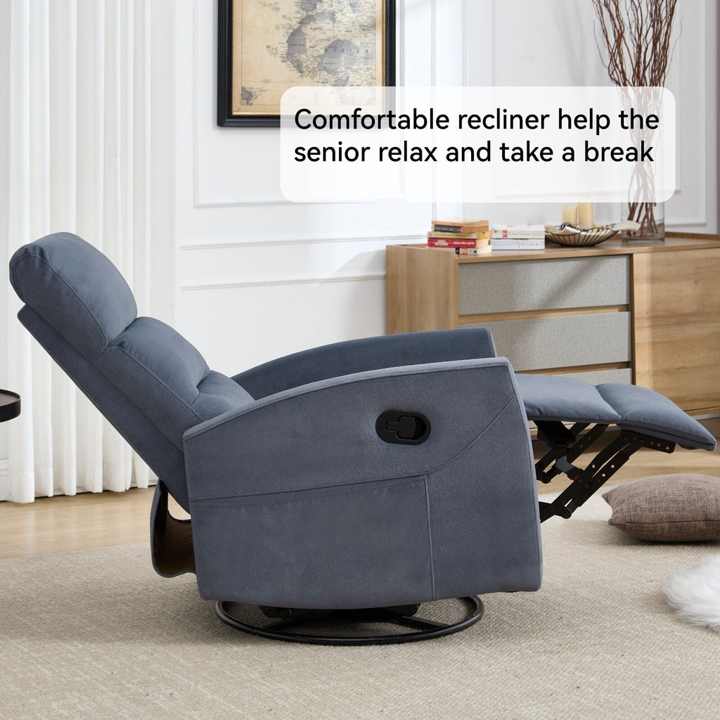 360° Swivel Rocker Fabric Single Manual Recliner Sofa with Cushion Back and Square Arms, Nursery Chairs