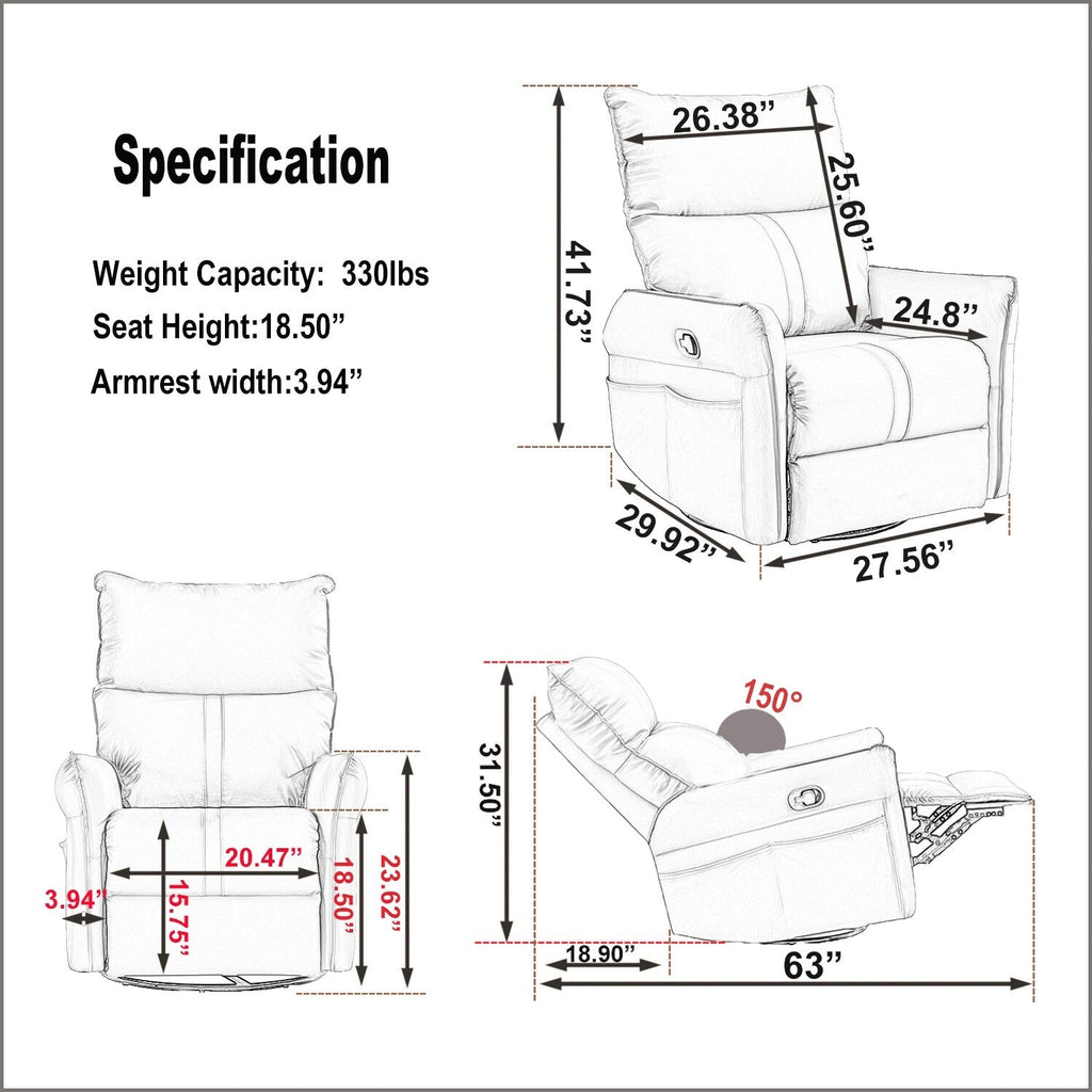 360Â° Swivel Rocker Manual Recliner Chair for Living Room, Bedroom