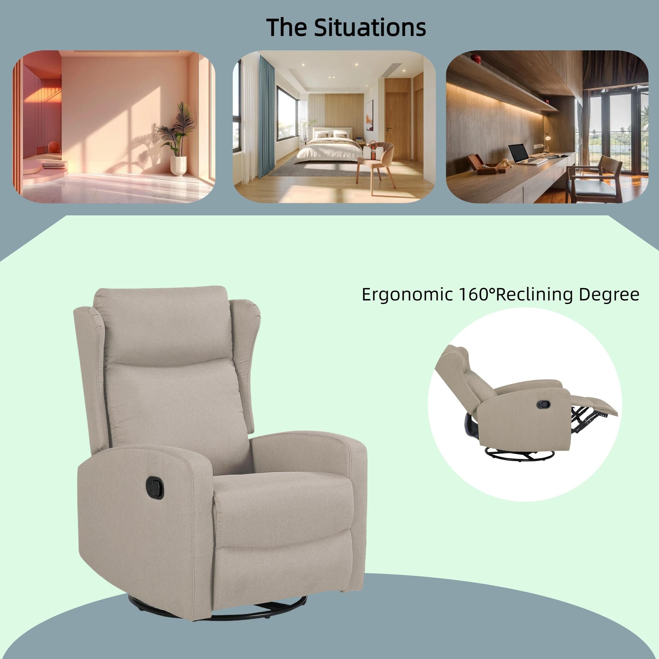 360° Swivel Rocker Recliner Chair with 3?Position Back & Rocking