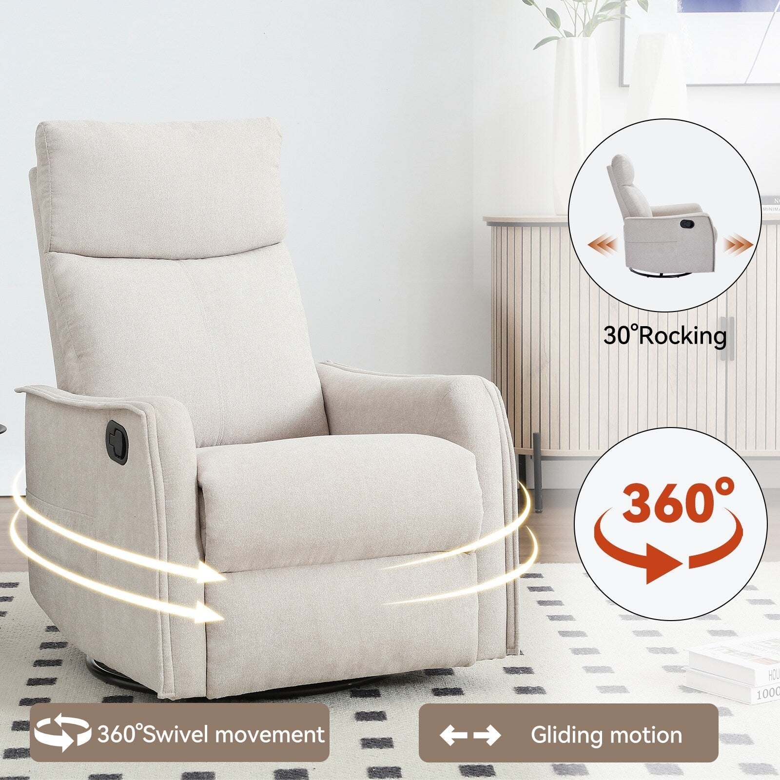 360Â° Swivel Rocker Recliner Chair with Massage and Lumbar Heating