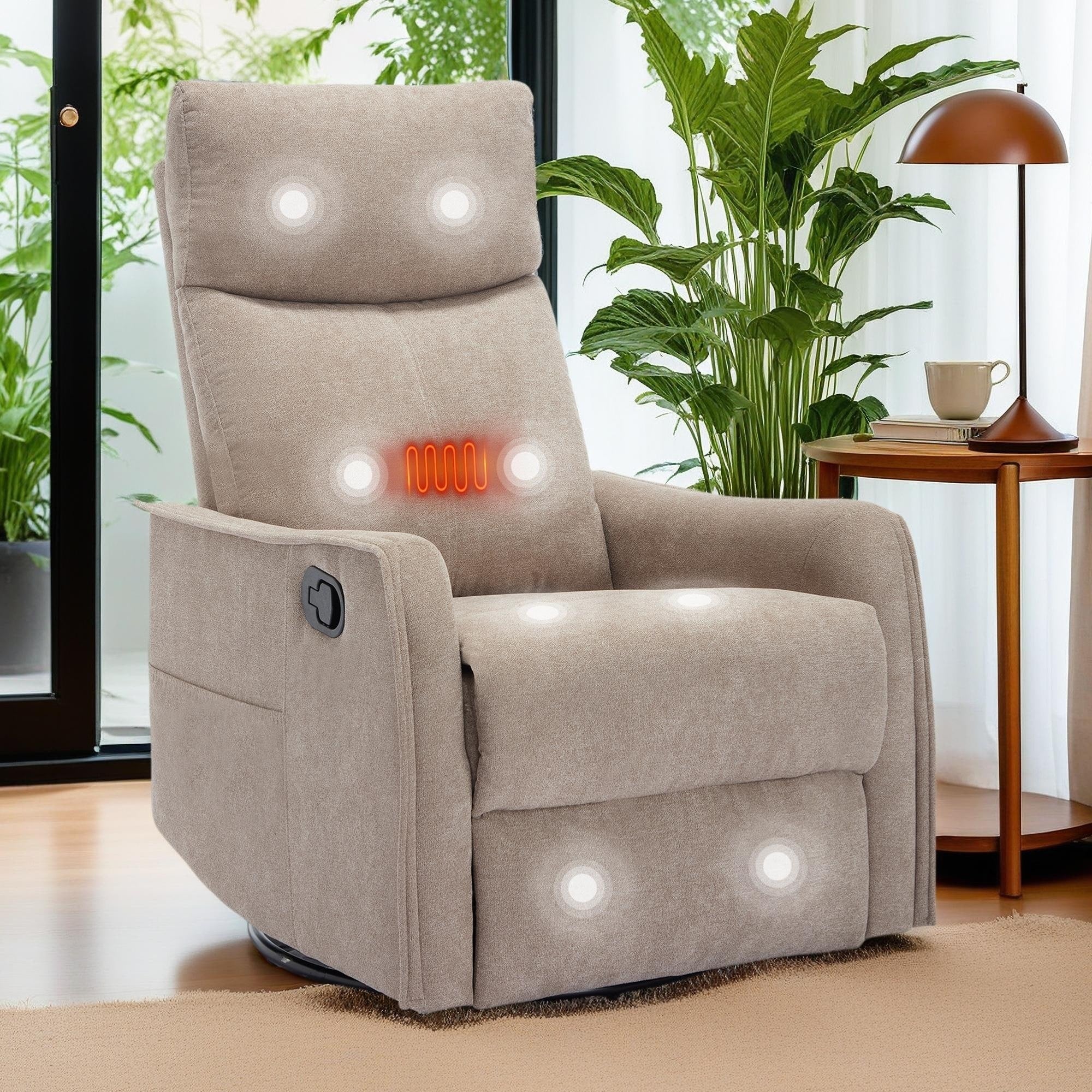 360Â° Swivel Rocker Recliner Chair with Massage and Lumbar Heating