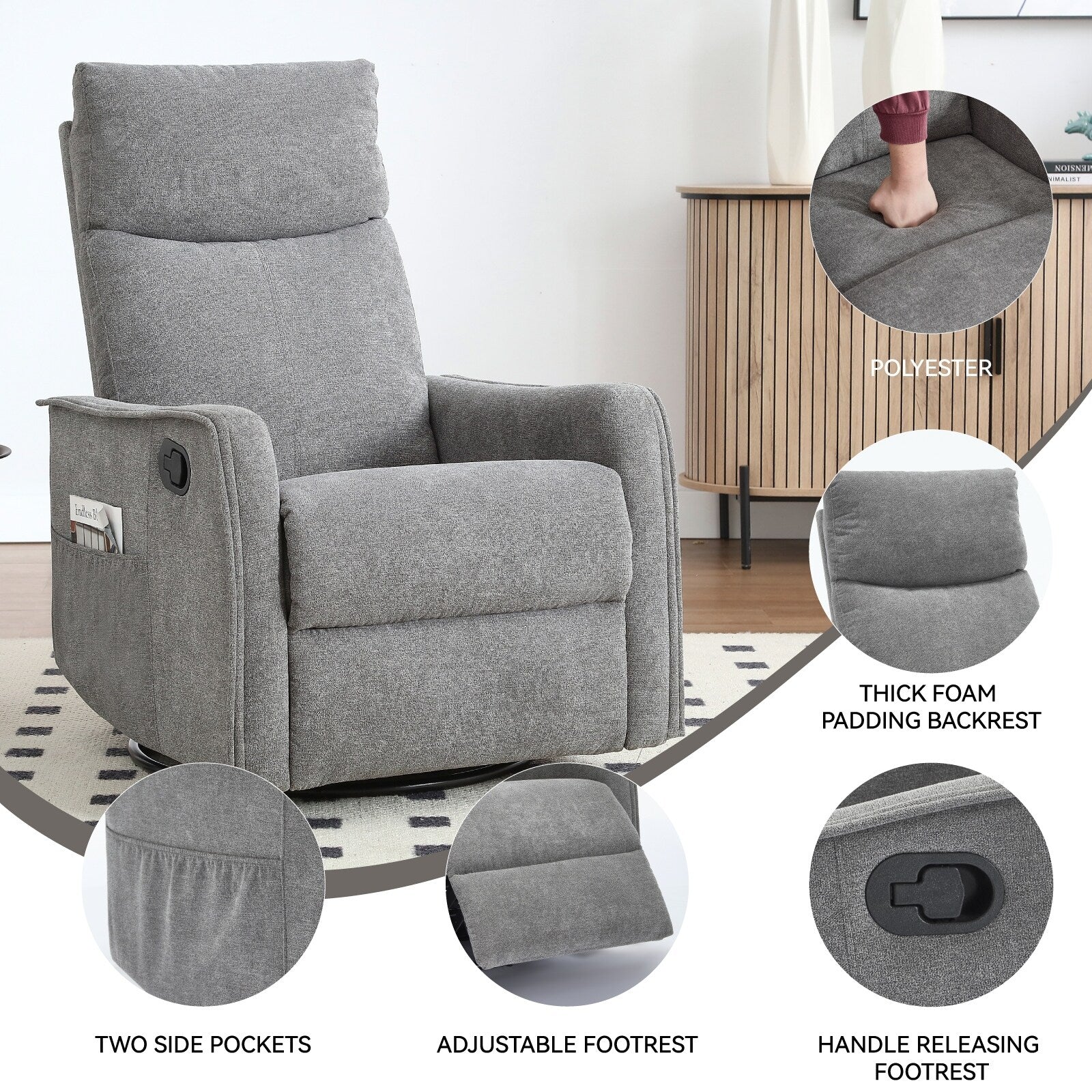 360Â° Swivel Rocker Recliner Chair with Massage and Lumbar Heating