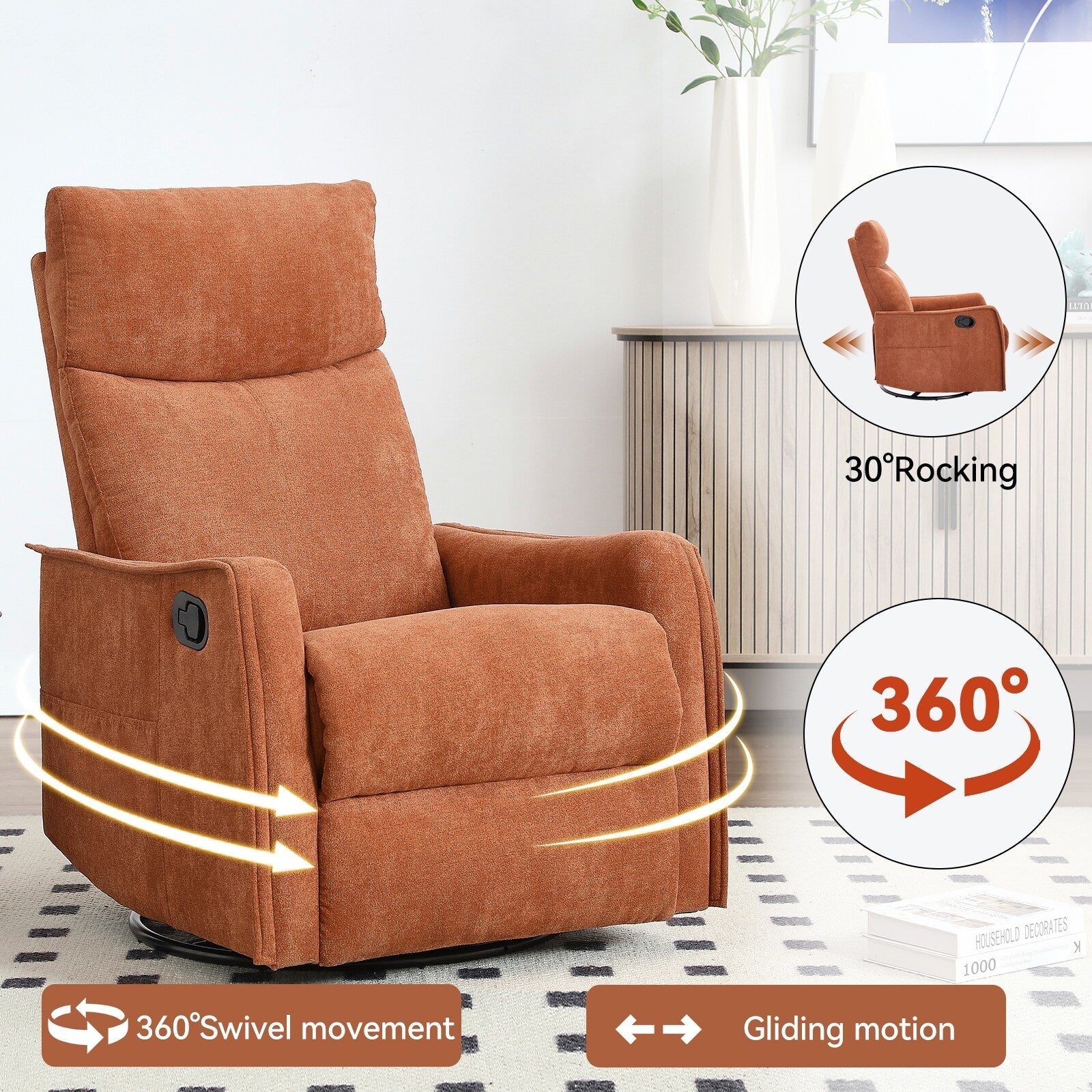 360Â° Swivel Rocker Recliner Chair with Massage and Lumbar Heating
