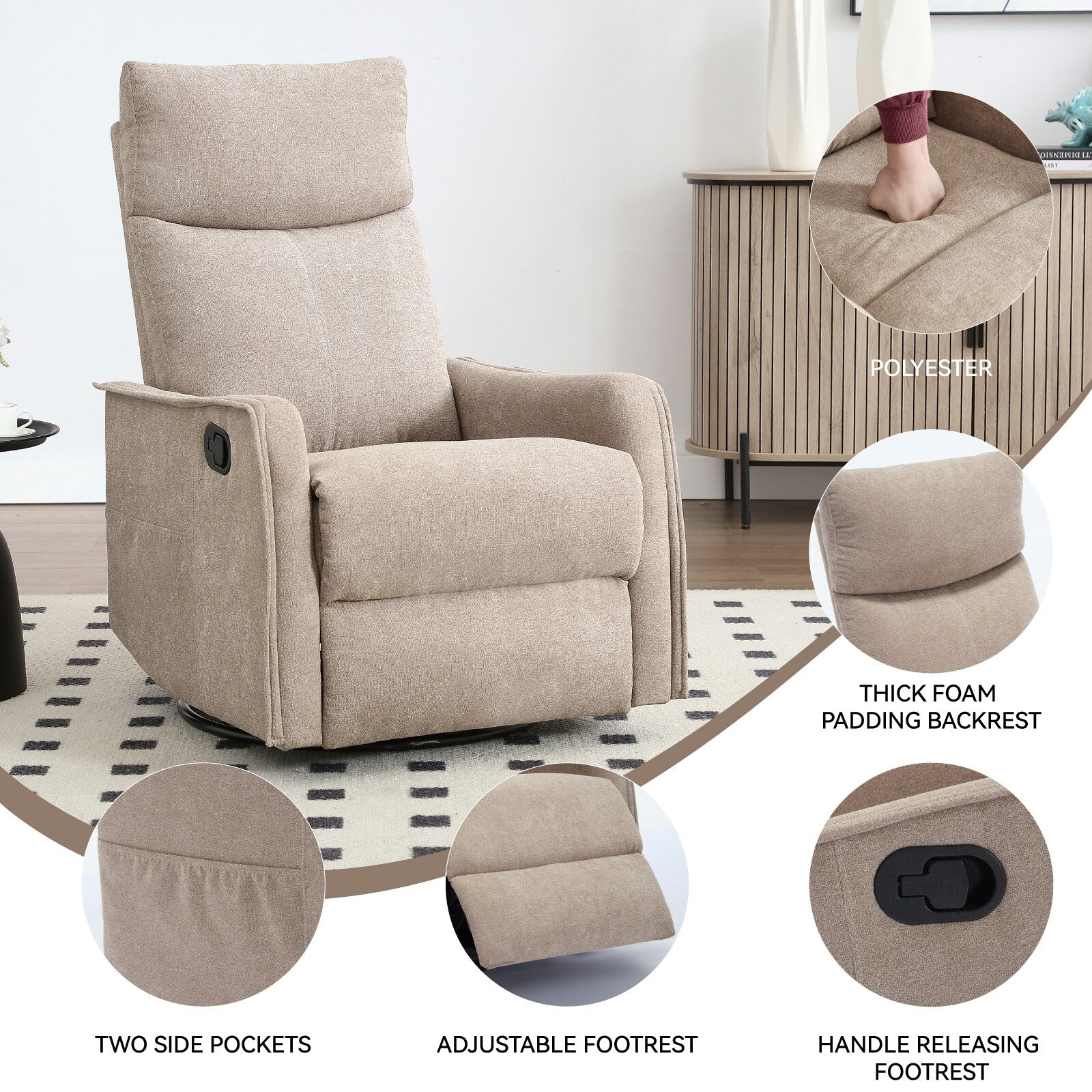 360Â° Swivel Rocker Recliner Chair with Massage and Lumbar Heating