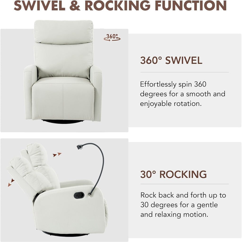 360° Swivel Rocking Recliner Chair with Phone Holder, Footrest, Adjustable Position for Living Room & Home Theater