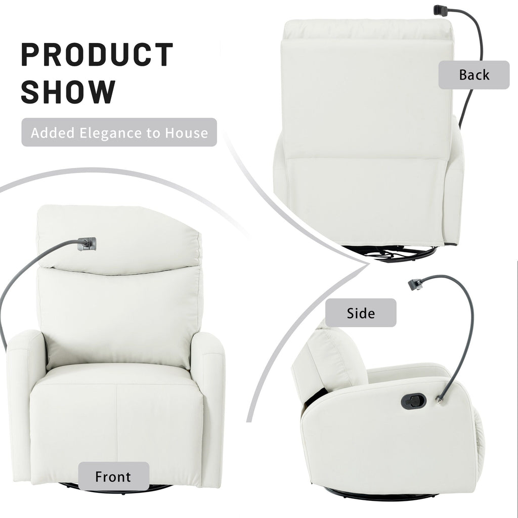 360° Swivel Rocking Recliner Chair with Phone Holder, Footrest, Adjustable Position for Living Room & Home Theater