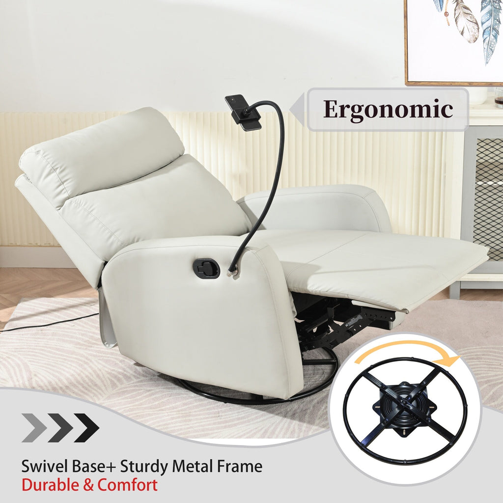360° Swivel Rocking Recliner Chair with Phone Holder, Footrest, Adjustable Position for Living Room & Home Theater