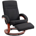 360Â° Swivel Wood Base Manual Recliner Chair Adjustable Recline Office Chair with Retractable Footrest and Padded Armrests