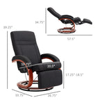 360Â° Swivel Wood Base Manual Recliner Chair Adjustable Recline Office Chair with Retractable Footrest and Padded Armrests