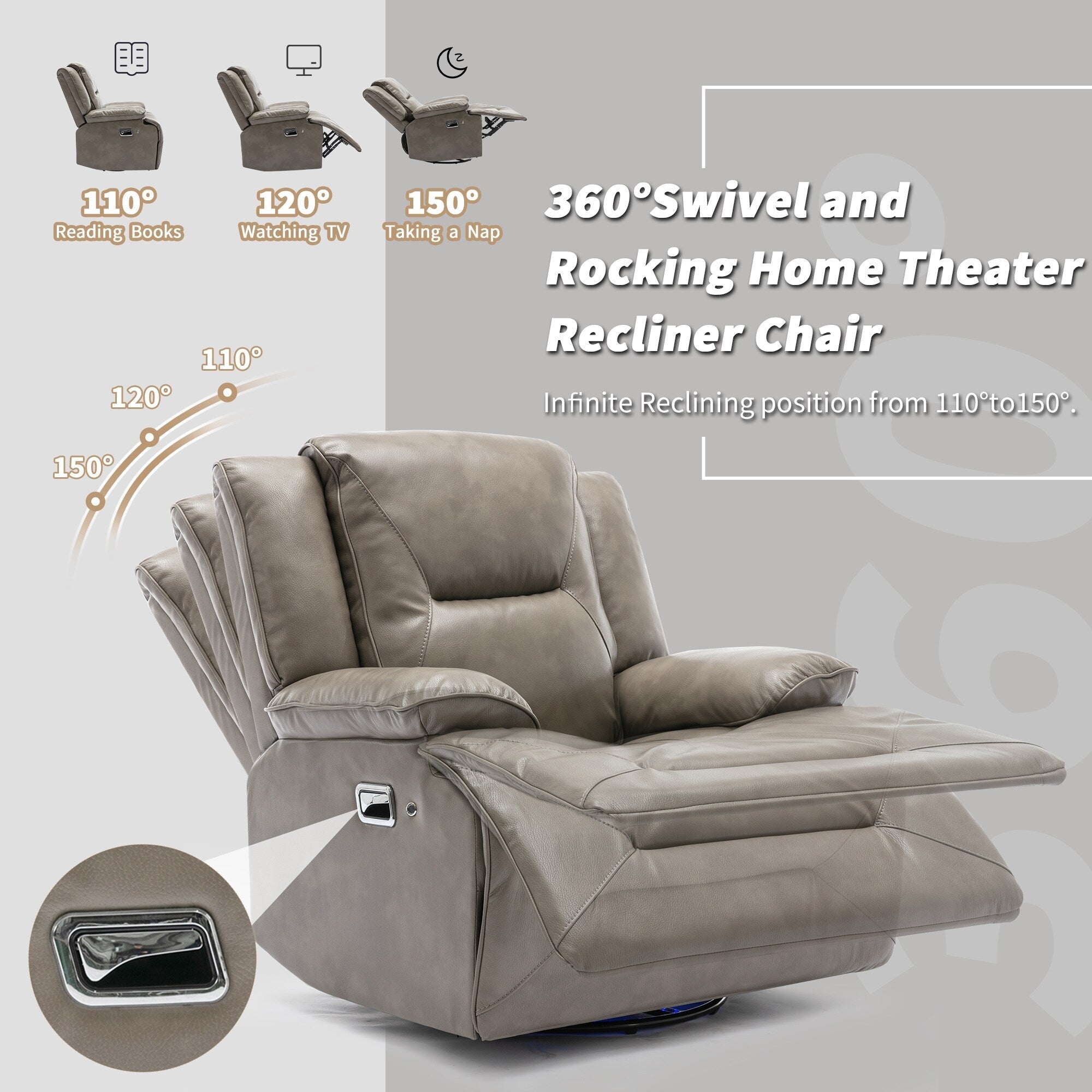 360° Swivel and Rocking Home Theater Recliner