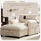 38 Chenille Single Sofa with Storage Ottoman, USB Charger, Side Storage Pockets, Pillow-like Armrests