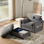 38 Chenille Single Sofa with Storage Ottoman, USB Charger, Side Storage Pockets, Pillow-like Armrests
