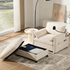 38 Chenille Single Sofa with Storage Ottoman, USB Charger, Side Storage Pockets, Pillow-like Armrests