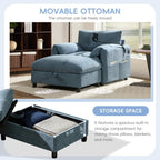 38 Chenille Single Sofa with Storage Ottoman, USB Charger, Side Storage Pockets, Pillow-like Armrests